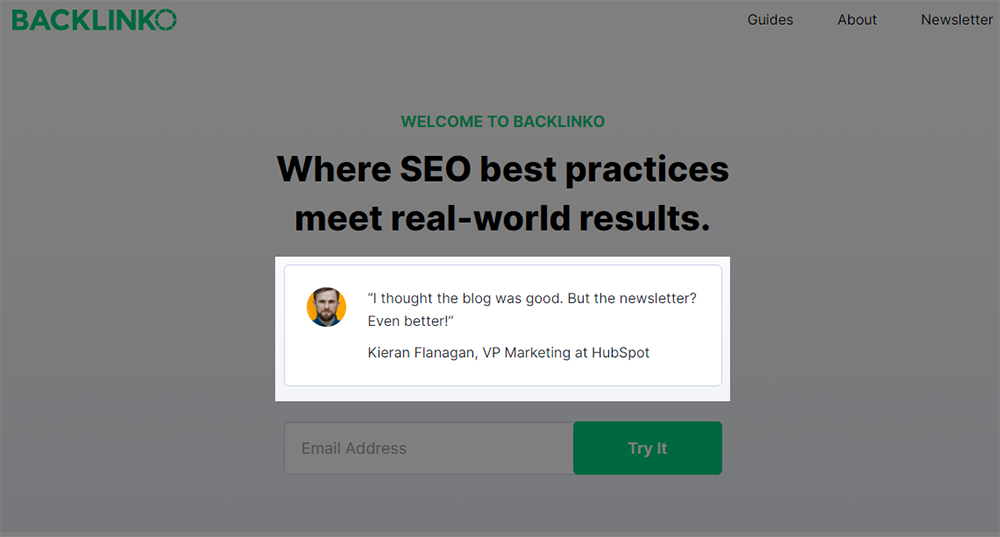 example of testimonial on landing page