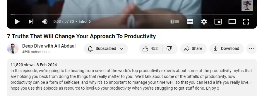 deep dive with Ali Abdaalpodcast on youtube