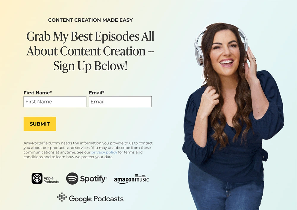 podcats landing page cta example