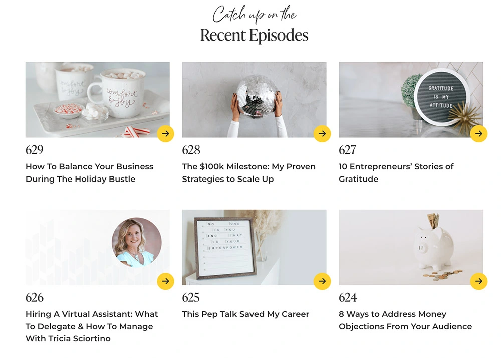 landing page popular episodes section example