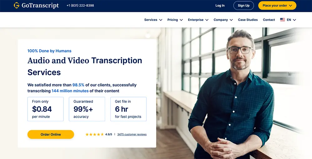 go transcript transcription service website