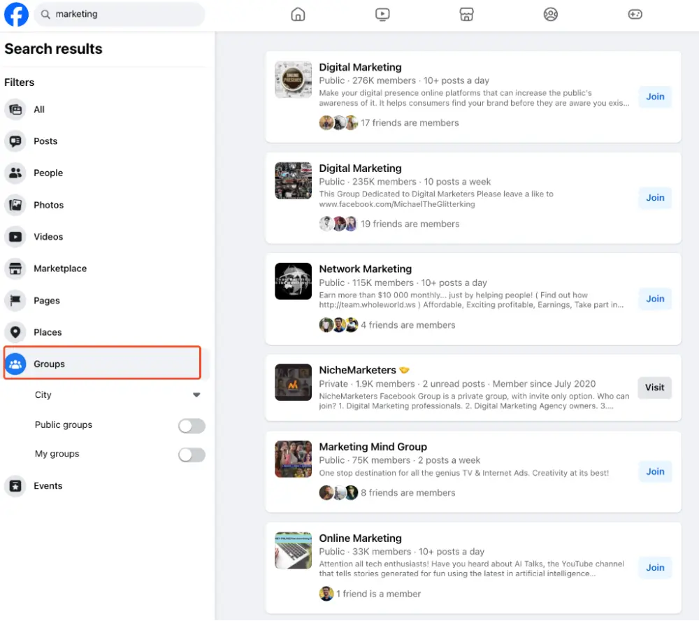 search facebook group for your podcast