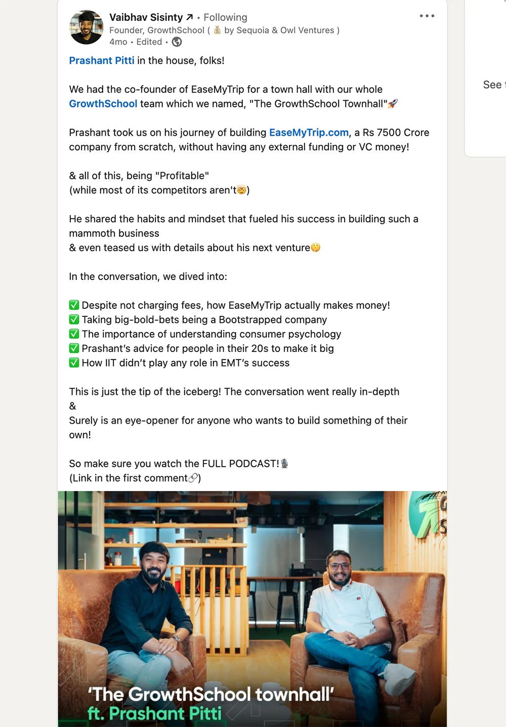 example of podcast linkedin post