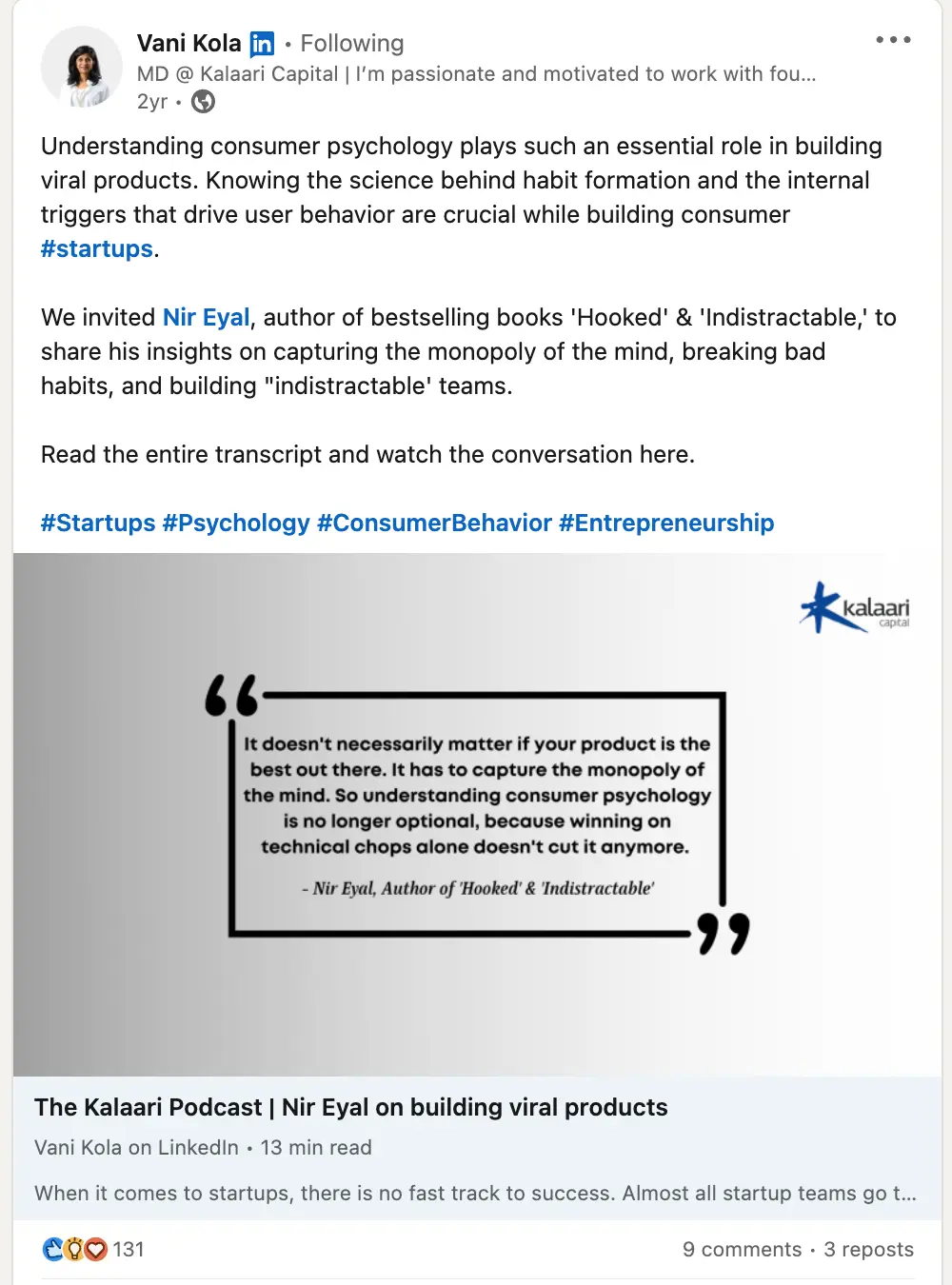 example of podcast linkedin post