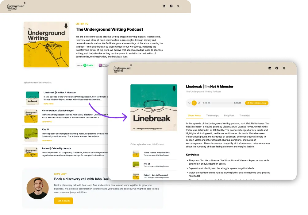 Podcast website with interactive episode player